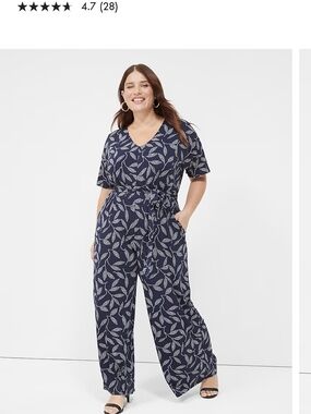 Women's Lane Bryant Navy/White Leaf Print Jumpsuit